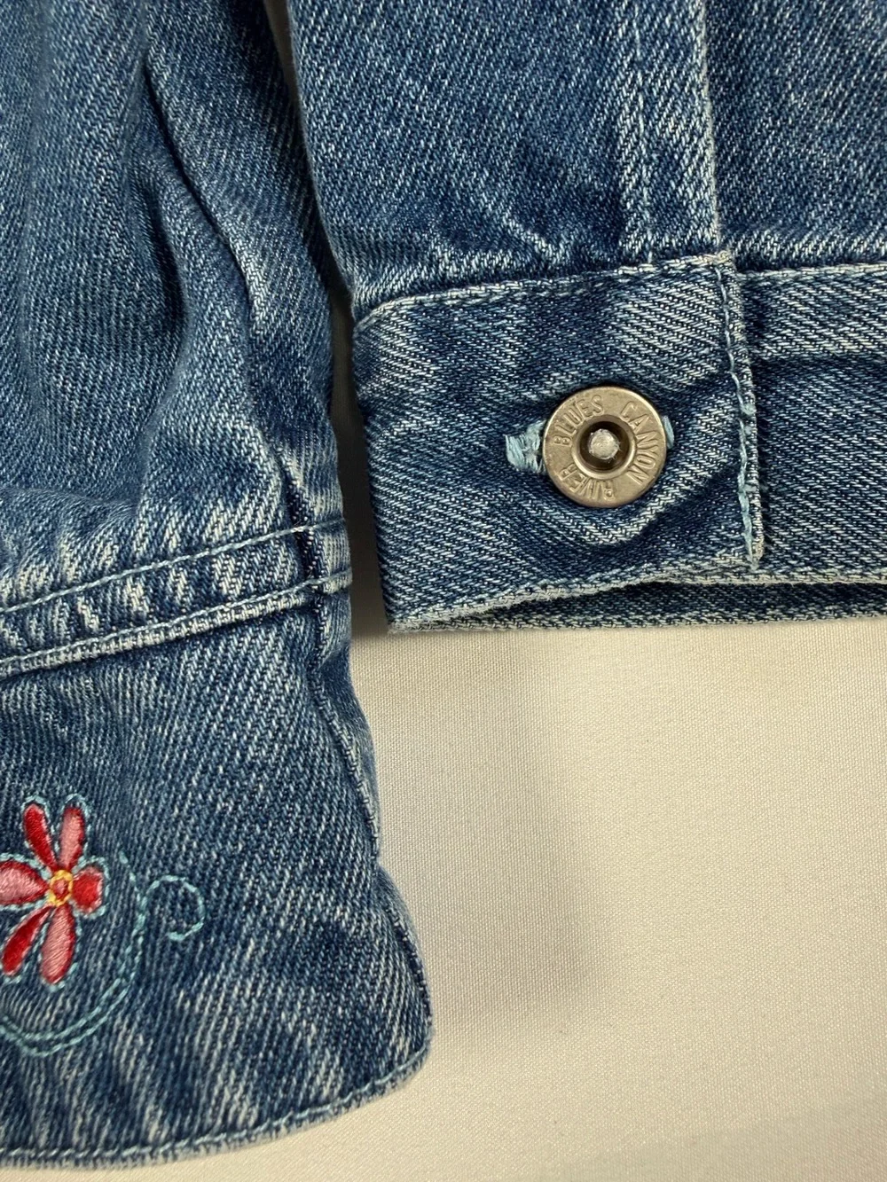VINTAGE CANYON RIVER BLUES Denim Jacket 18M Y2K Embroidered Floral Zip‎ Up Retro